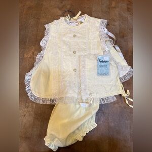Vintage Sears Fashions for Tiny Tots Pale Yellow Baby Dress with White Lace Trim